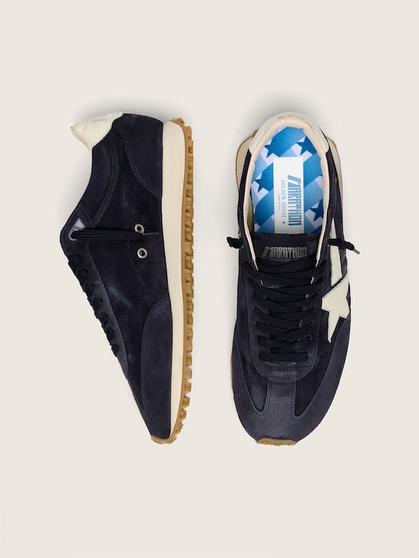 Women&rsquo;s Marathon in black suede with leather star and heel tab