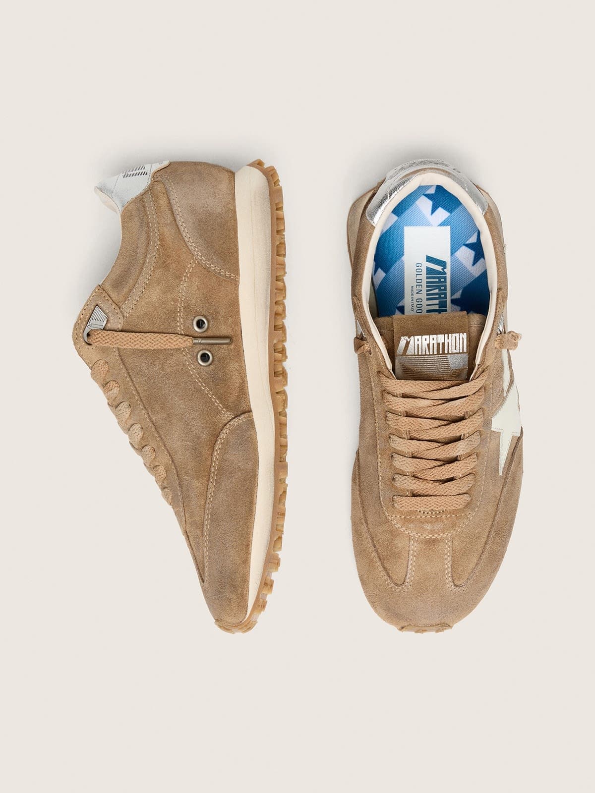 Golden Goose - Marathon donna in suede tabacco con stella bianca in 