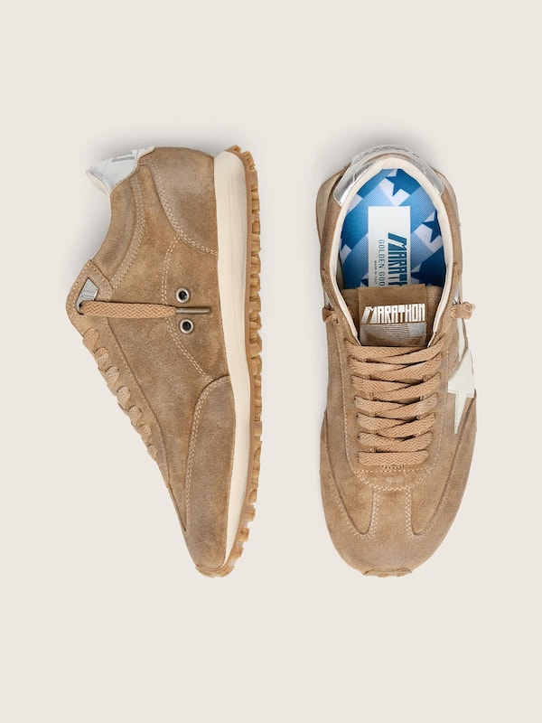 Marathon donna in suede tabacco con stella bianca