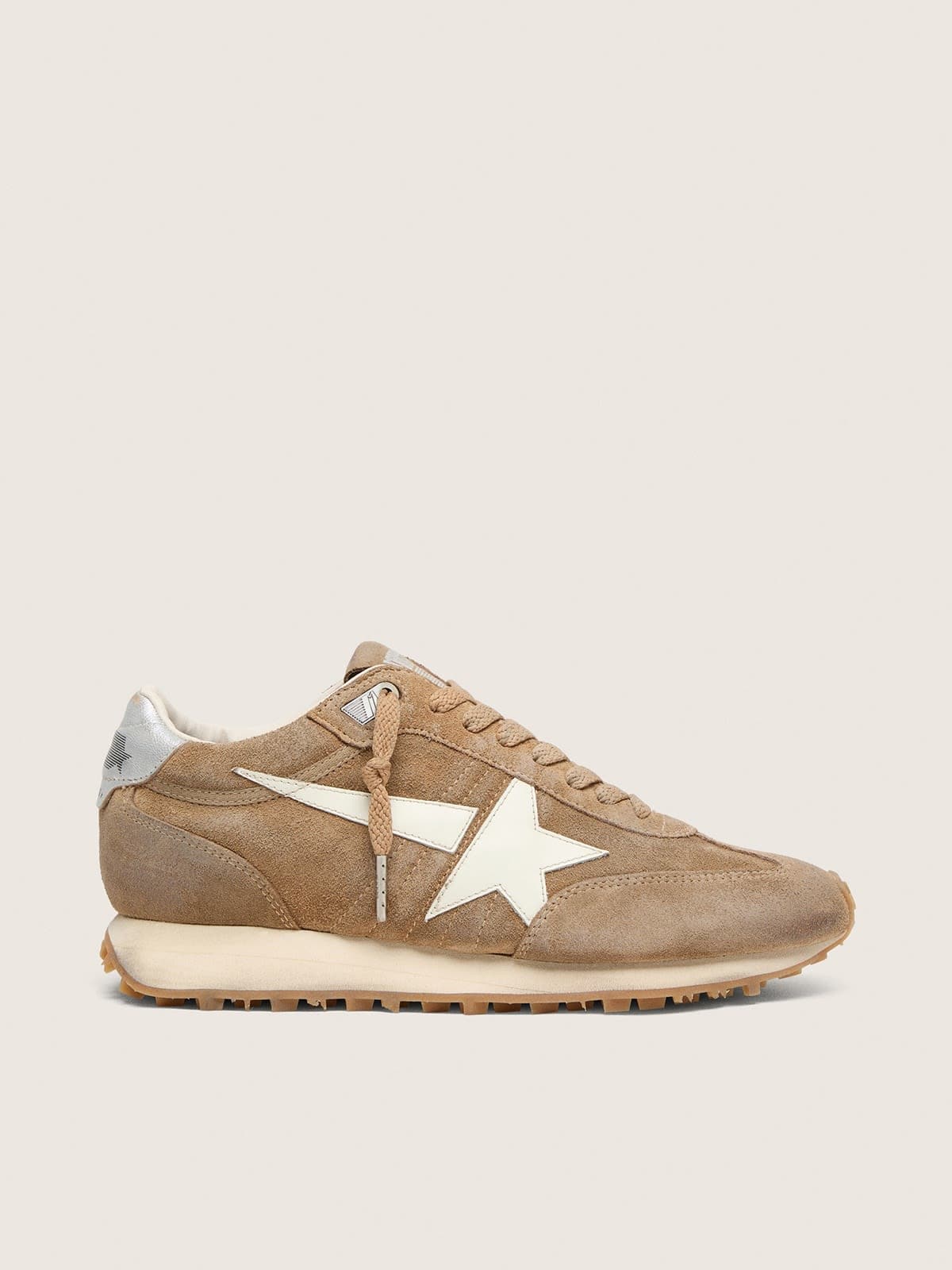 Golden Goose - Marathon femme en cuir velours tabac avec &eacute;toile blanche in 