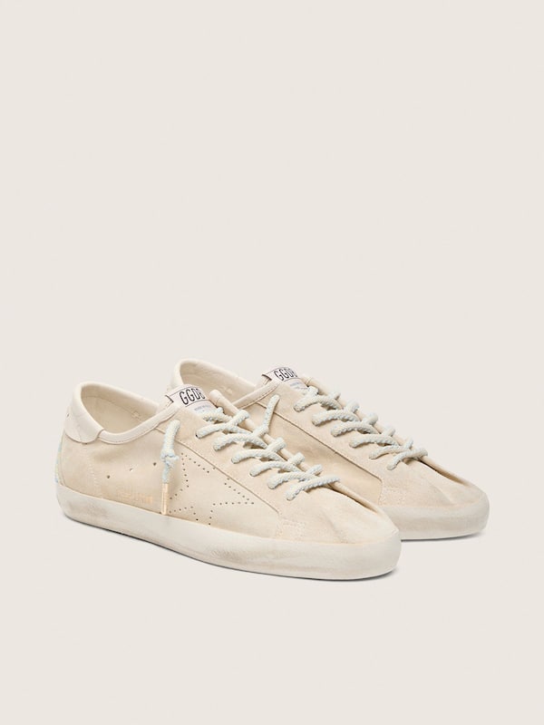 Women&rsquo;s Super-Star in cream suede with perforated star and bead insert