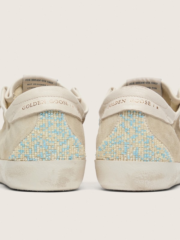 Golden Goose - Super-Star donna in suede crema con stella traforata e inserto con perline in 