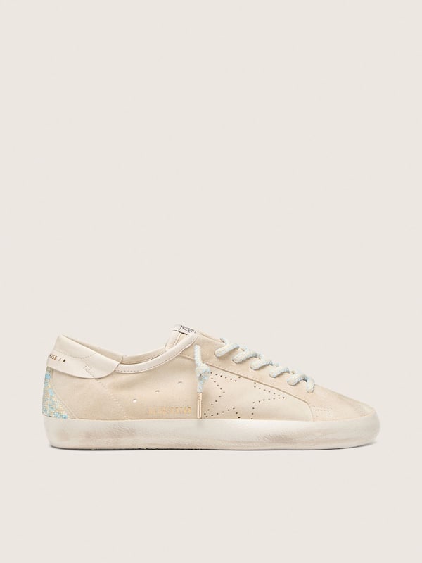 Golden Goose - Super-Star donna in suede crema con stella traforata e inserto con perline in 