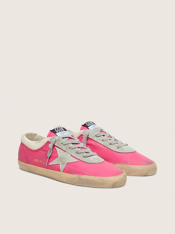 Women&rsquo;s Super-Star in neon pink nylon with light gray suede star