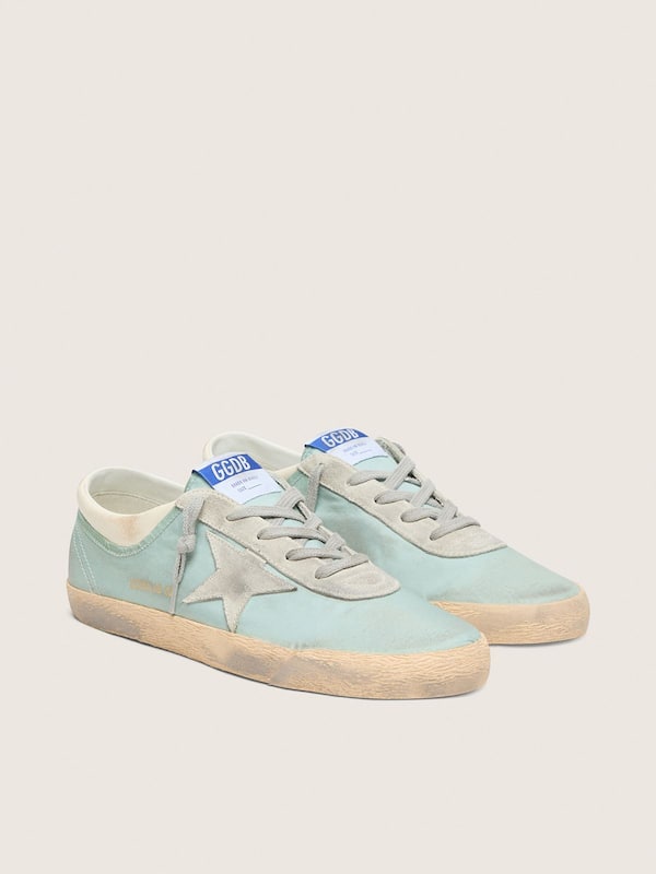 Women&rsquo;s Super-Star in light green nylon with light gray suede star