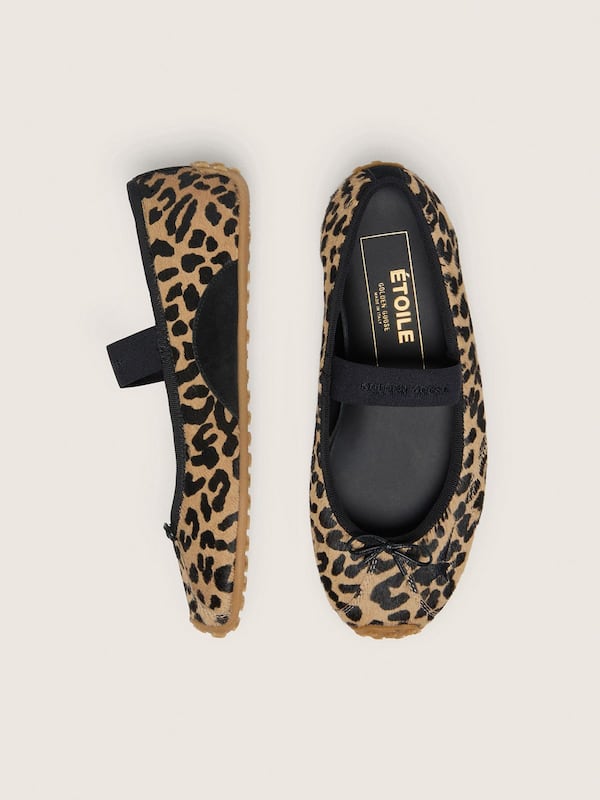 &Eacute;toile ballet flats in leopard-print pony skin with black embroidered star and elastic strap