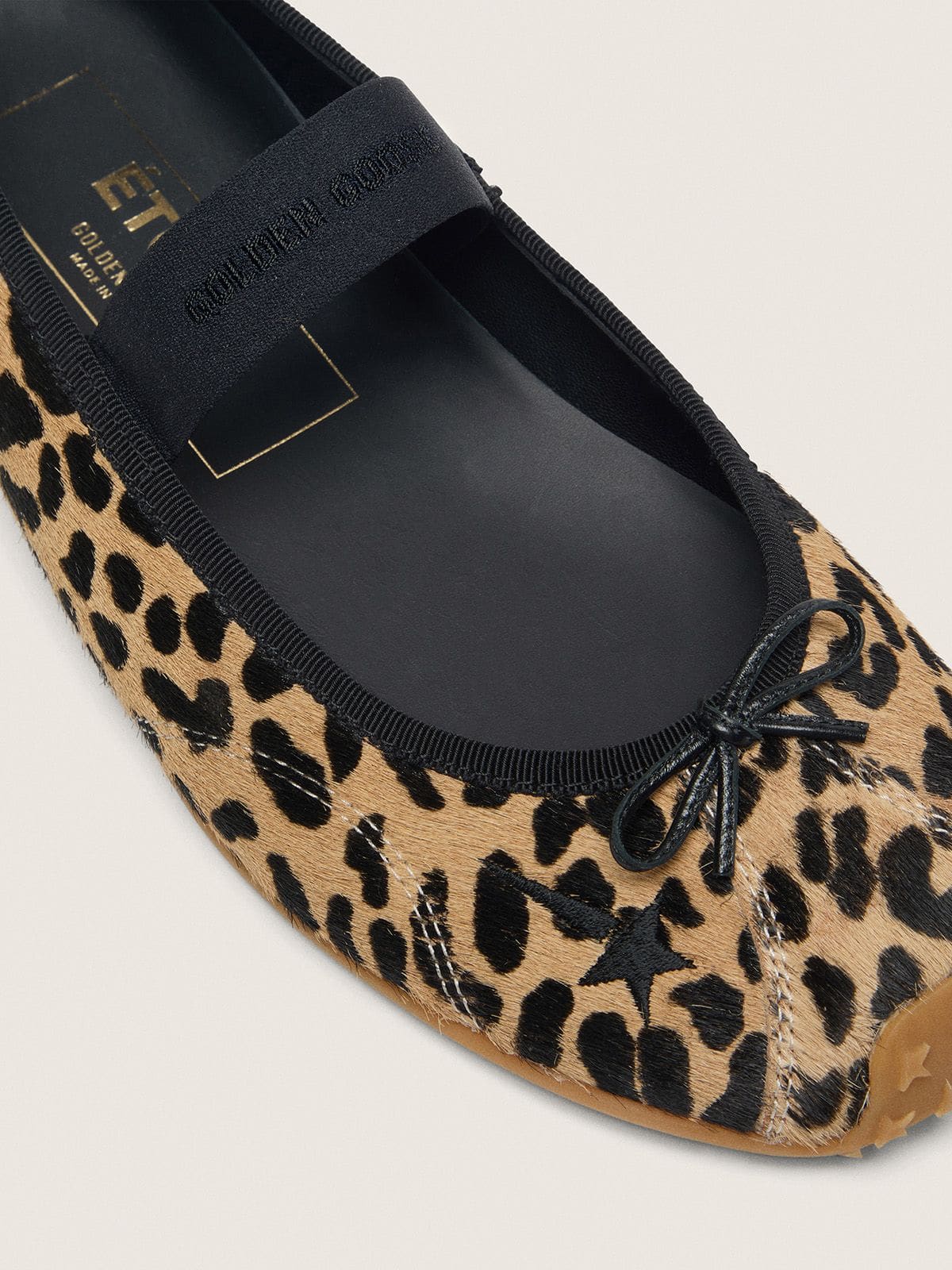 Golden Goose - Ballerine &Eacute;toile in cavallino leopardato con stella ricamata nera e fascia elastica in 