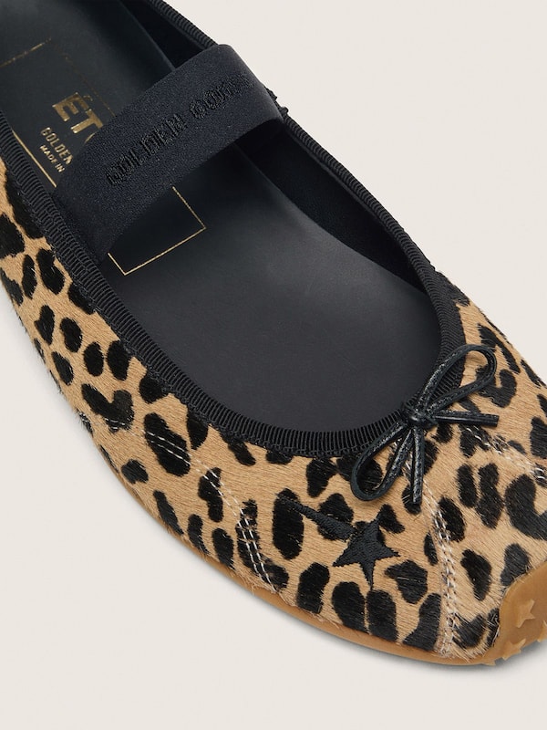 Golden Goose &Eacute;toile ballet flats in leopard-print pony skin with black embroidered star and elastic strap Loafers and Ballerinas woman