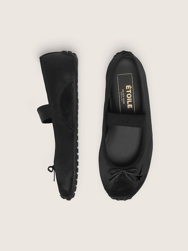 Golden Goose - &Eacute;toile ballet flats in black satin with black embroidered star and elastic strap in 
