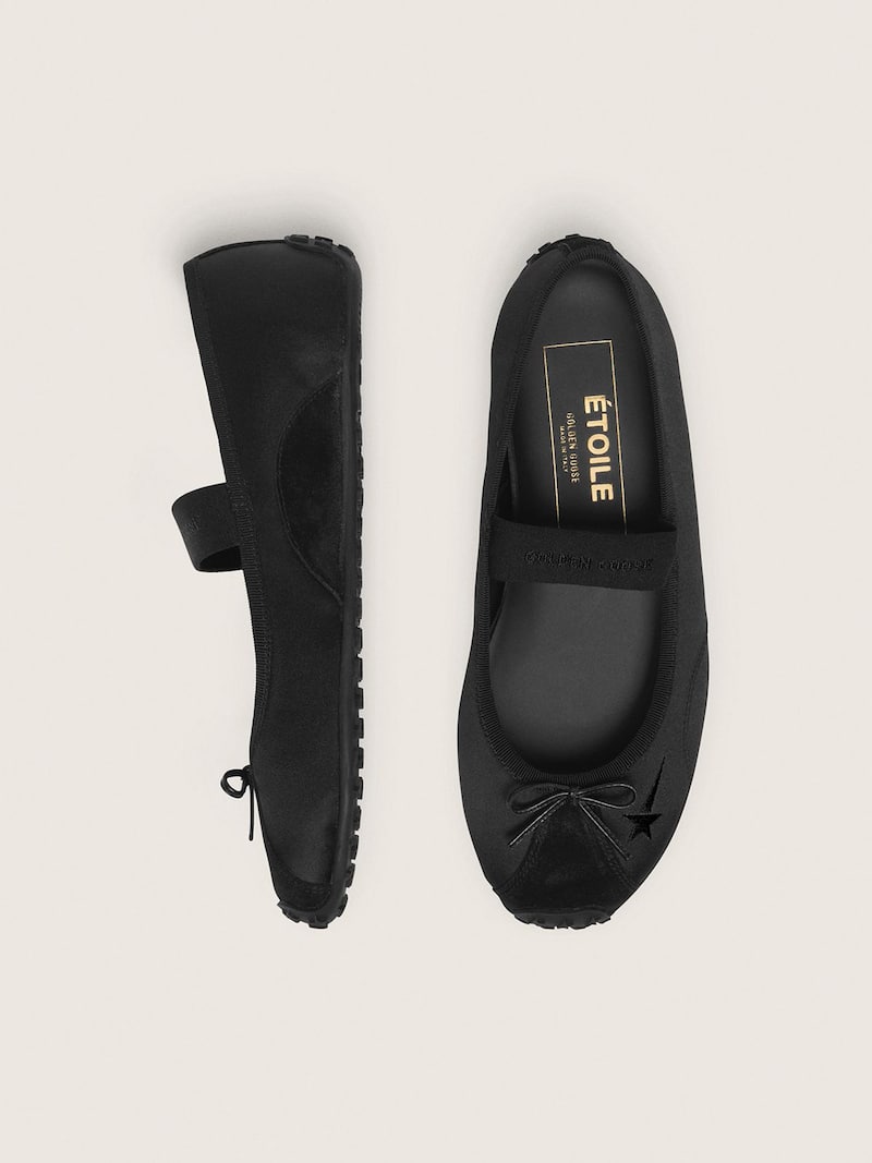 Golden Goose - Ballerine &Eacute;toile de sat&eacute;n negro con estrella bordada negra y banda el&aacute;stica in 