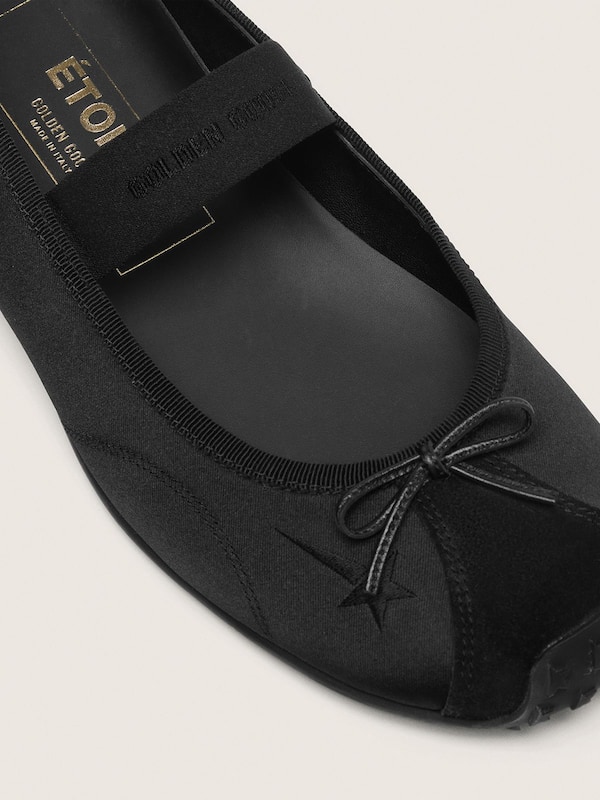 Golden Goose - &Eacute;toile ballet flats in black satin with black embroidered star and elastic strap in 