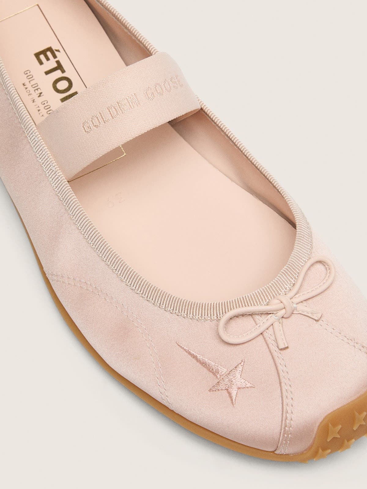 Golden Goose - Sapatilha &Eacute;toile de cetim rosa blush com estrela bordada rosa blush e faixa el&aacute;stica in 