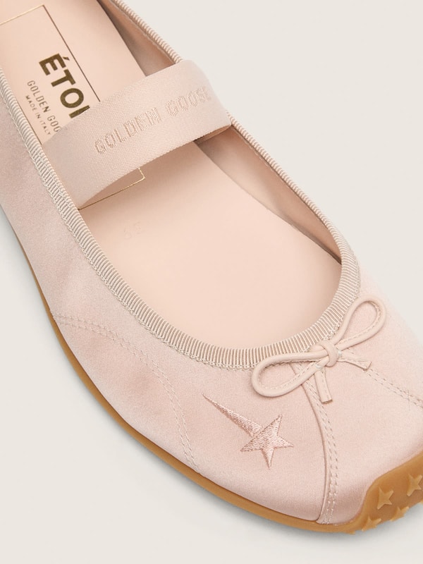 Golden Goose - Ballerines &Eacute;toile en satin rose poudr&eacute; avec &eacute;toile brod&eacute;e rose poudr&eacute; et bande &eacute;lastique in 
