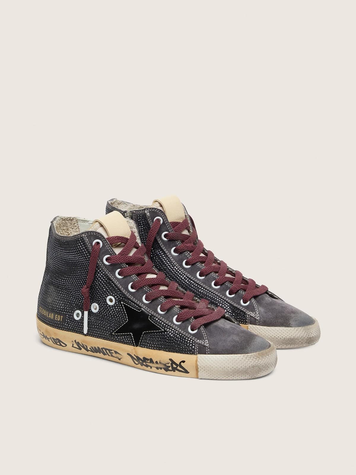 Golden Goose - Francy LAB donna in suede nero con stella nera e Swarovski neri in 