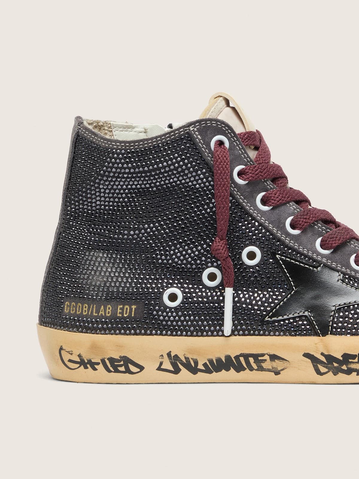 Golden Goose - Francy LAB donna in suede nero con stella nera e Swarovski neri in 