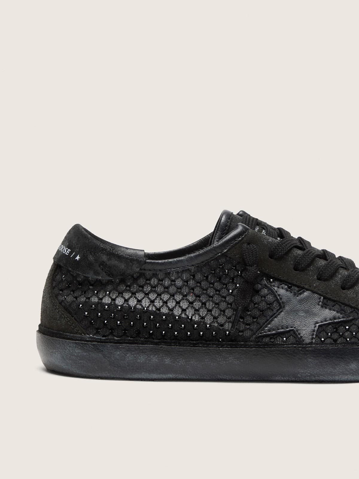 Golden Goose - Super-Star LTD donna in suede nero traforato con stella e cristalli neri in 