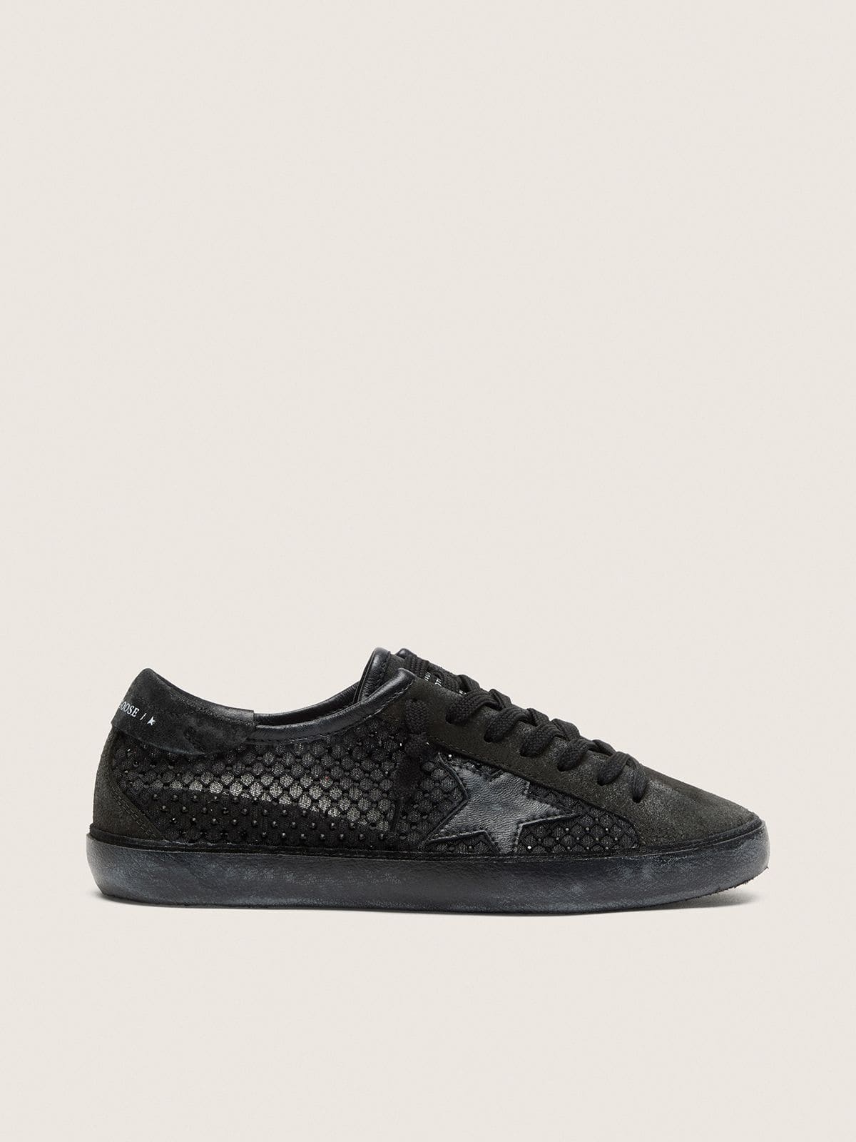 Golden Goose - Super-Star LTD donna in suede nero traforato con stella e cristalli neri in 