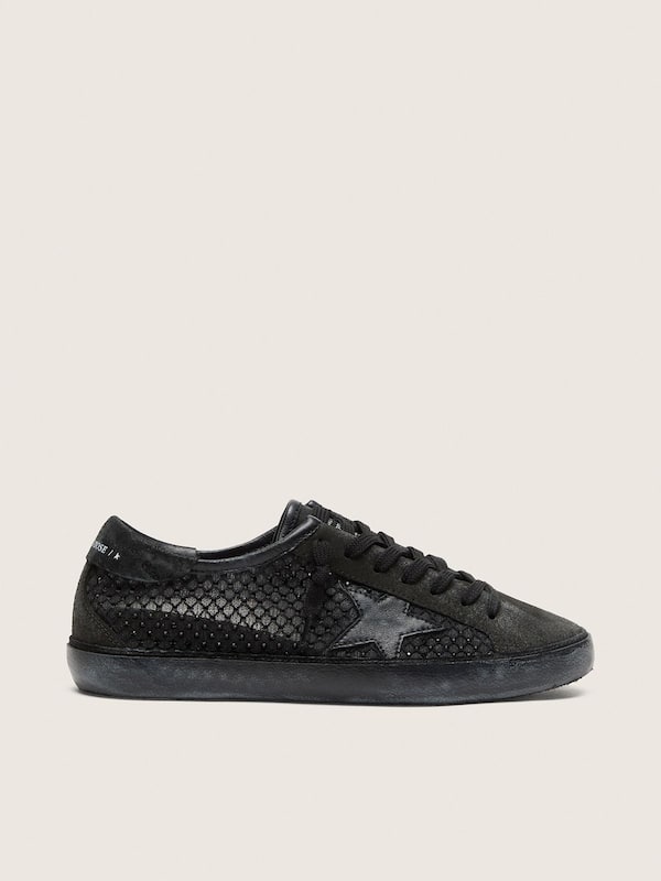 Golden Goose Women&rsquo;s Super-Star LTD in perforated black suede with black star and crystals Super-Star black woman