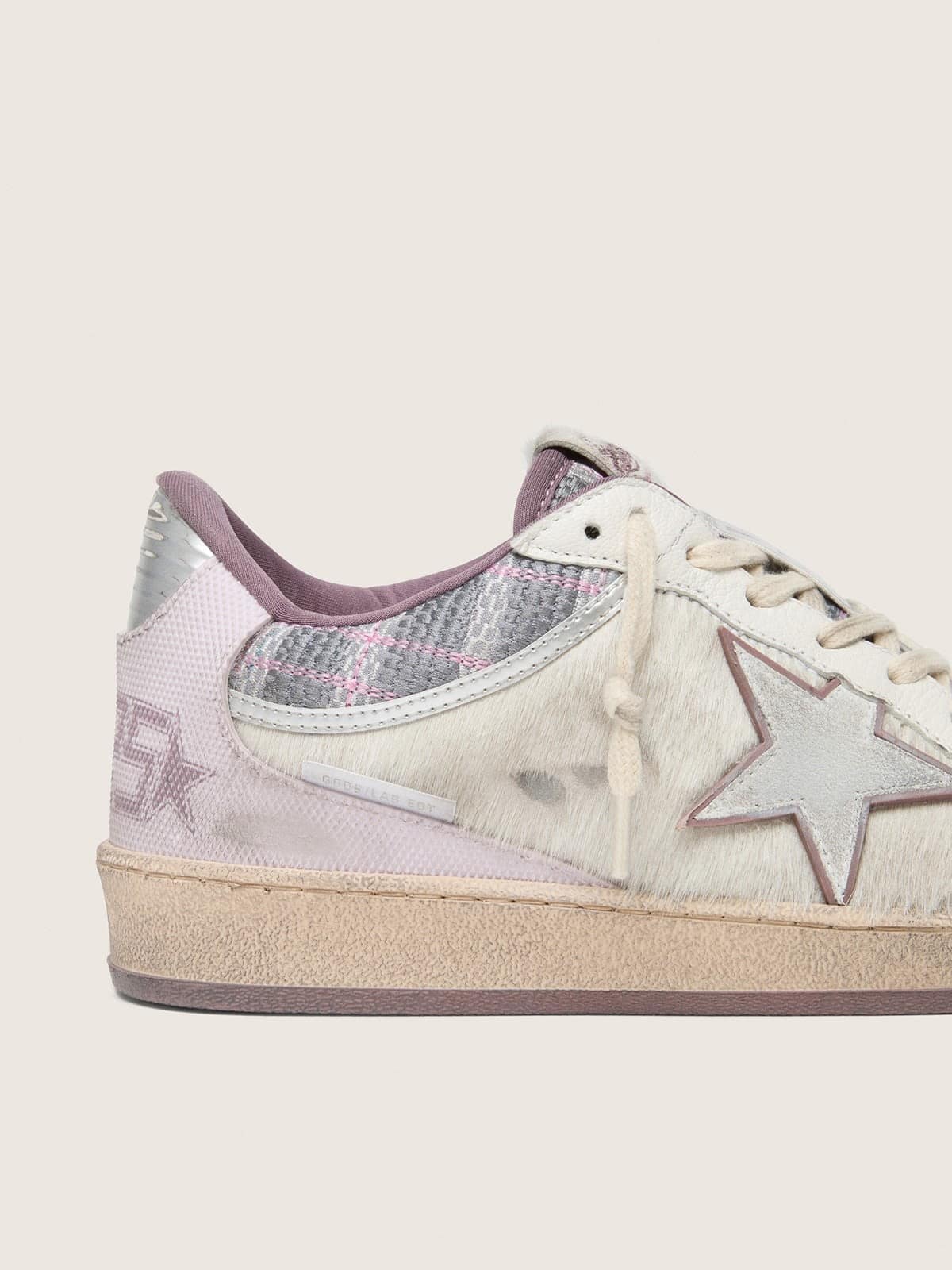 Golden Goose - Ball Star LAB donna in nylon e cavallino bianco con stella argento e inserti lilla in 