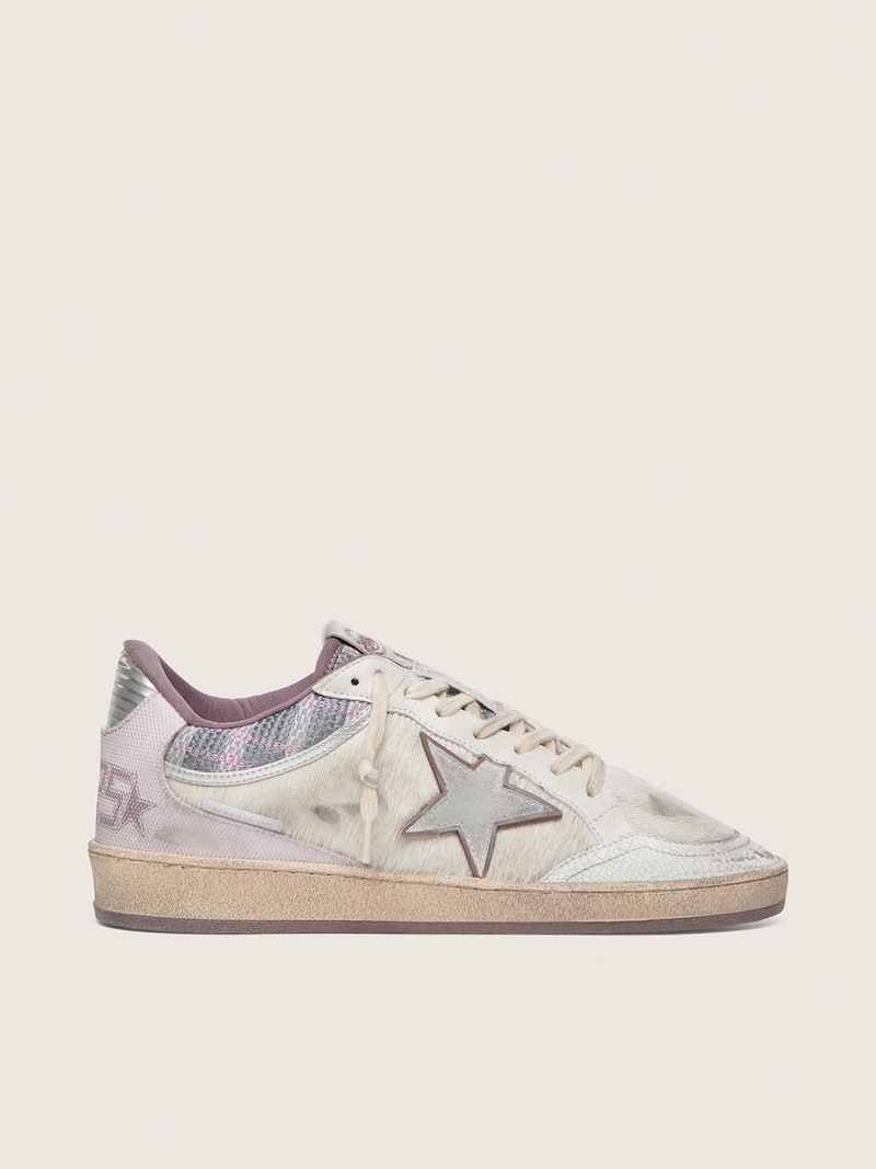 Ball Star LAB de mujer de nailon y piel efecto potro blanco con estrella plateada y aplicaciones color lila