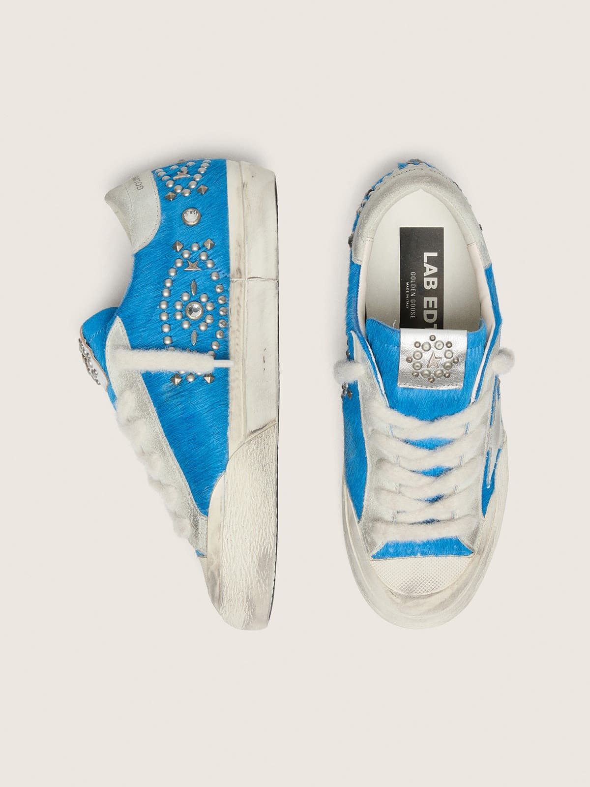Golden Goose - Super-Star レディース LAB ポニースキン（ロイヤルブルー） スエードスター＆スタッズ in 