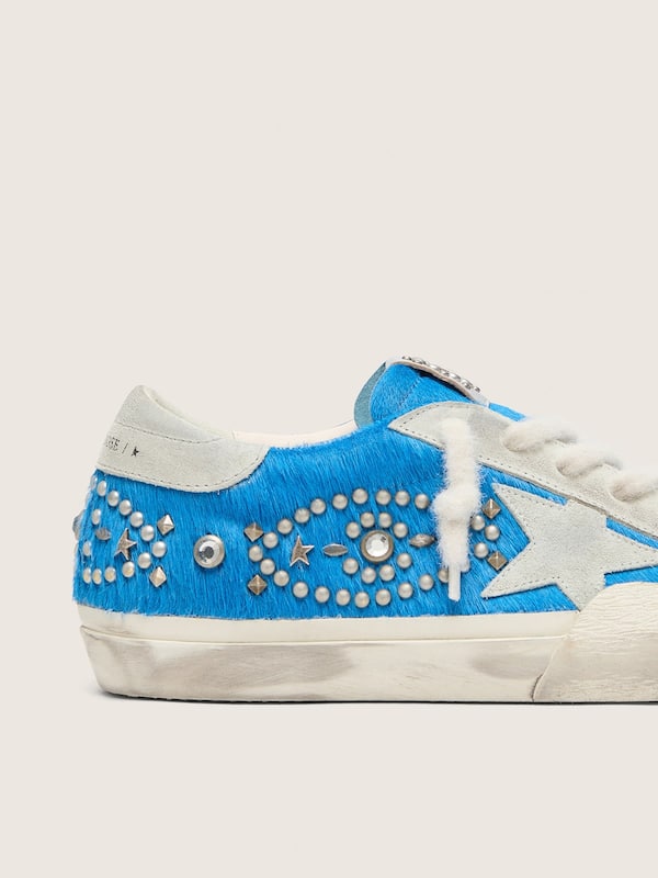 Golden Goose - Women&rsquo;s Super-Star LAB in bright blue pony skin with suede star and studs in 