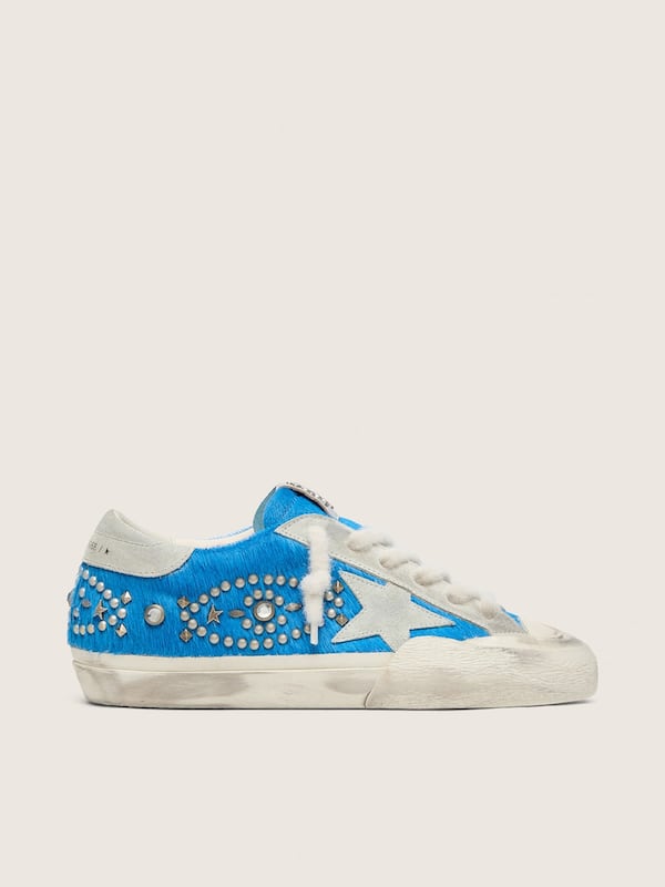 Golden Goose - Women&rsquo;s Super-Star LAB in bright blue pony skin with suede star and studs in 