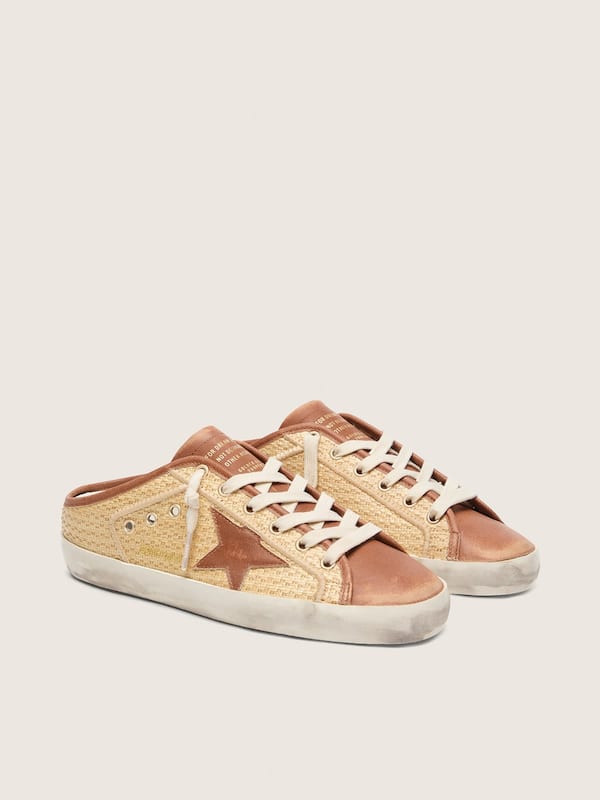 Mules Super-Star pour femme en raphia avec &eacute;toile brique