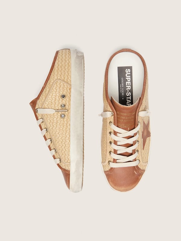 Mules Super-Star pour femme en raphia avec &eacute;toile brique