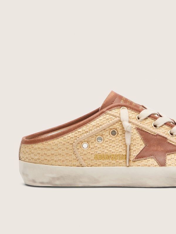 Golden Goose - Women&rsquo;s Super-Star Sabots in raffia with brick-red star in 
