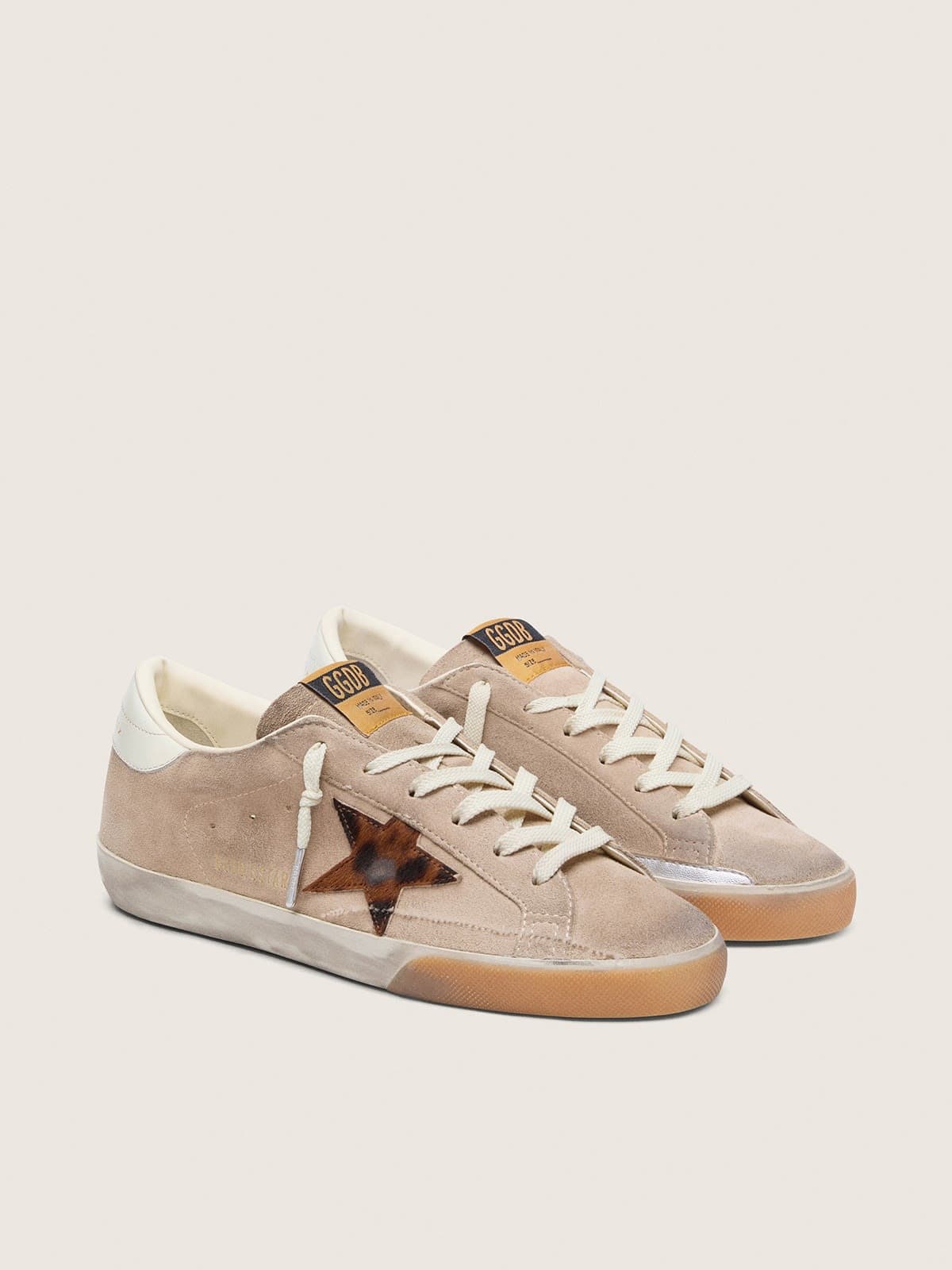 Golden Goose - Women&rsquo;s Super-Star in beige suede with leopard-print star in 