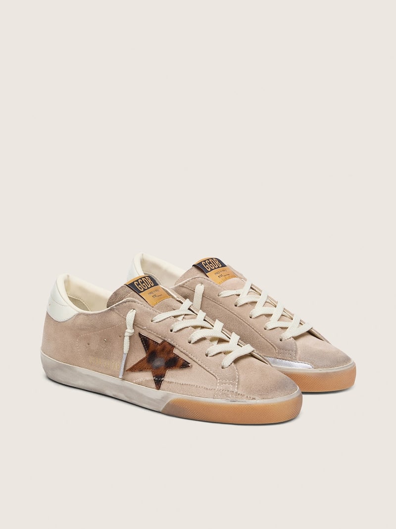 Golden Goose - Super-Star de mujer de ante beige con estrella leopardo in 