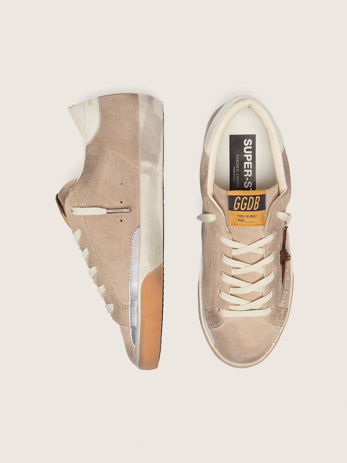 Women&rsquo;s Super-Star in beige suede with leopard-print star