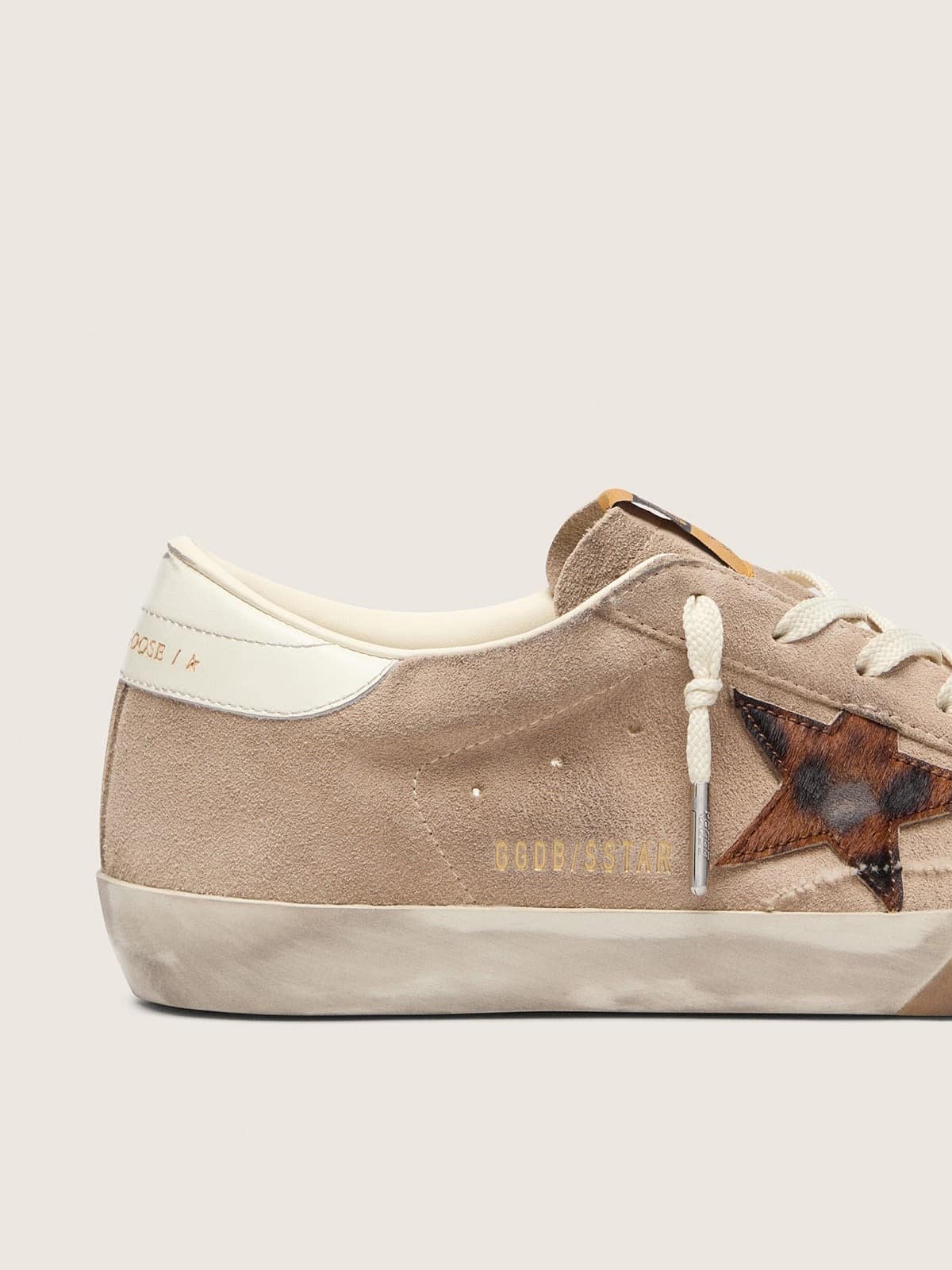 Golden Goose - Women&rsquo;s Super-Star in beige suede with leopard-print star in 