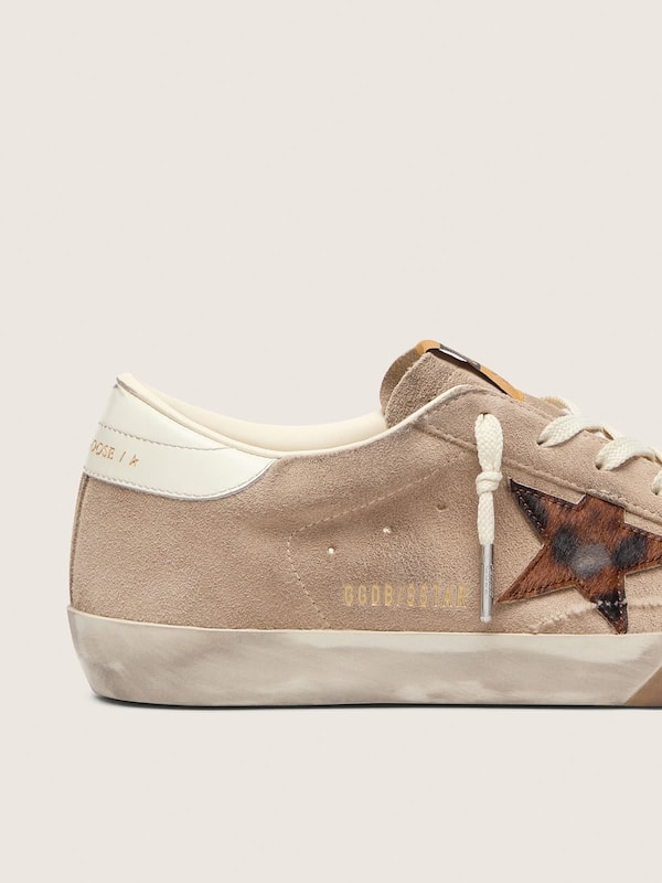 Golden Goose - Women&rsquo;s Super-Star in beige suede with leopard-print star in 
