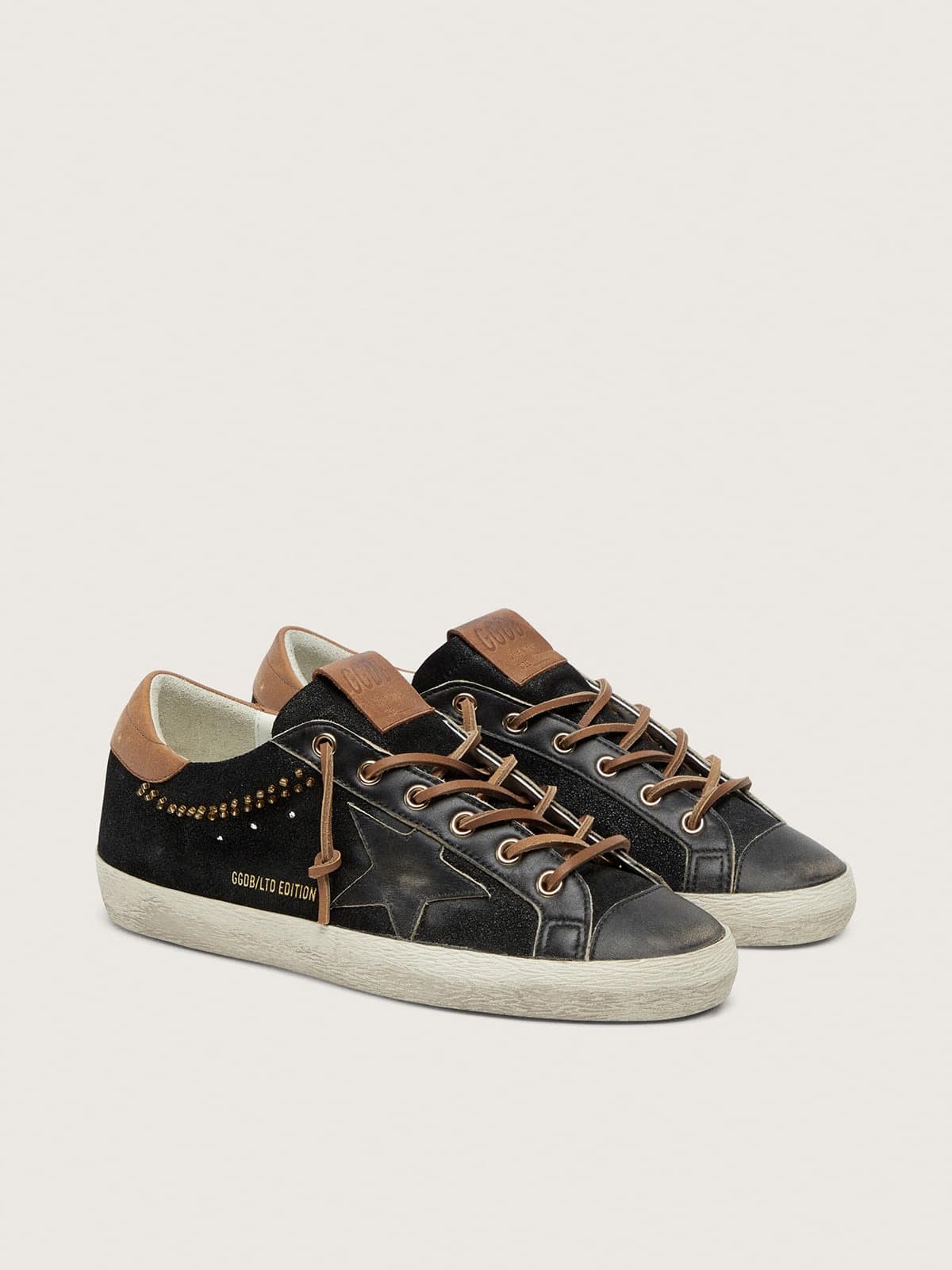 Women&rsquo;s Super-Star LTD in black glitter leather with black leather star