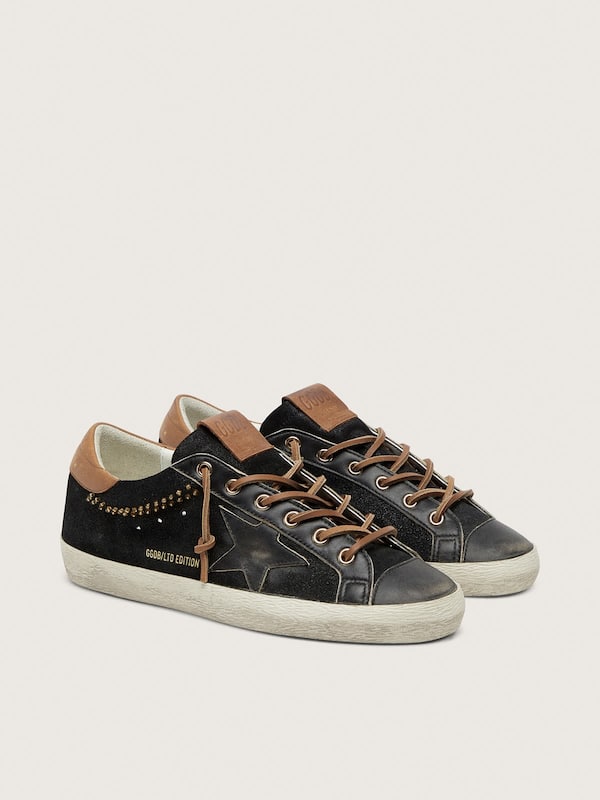 Women&rsquo;s Super-Star LTD in black glitter leather with black leather star