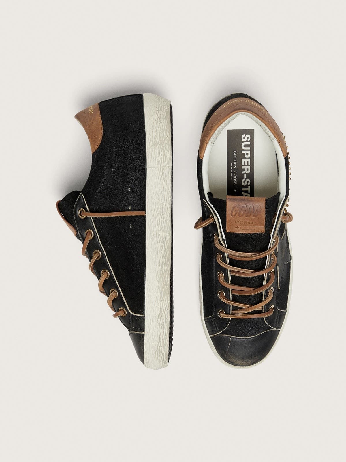 Golden Goose - Super-Star LTD Damen aus Leder mit schwarzem Glitzer und schwarzem Lederstern in 
