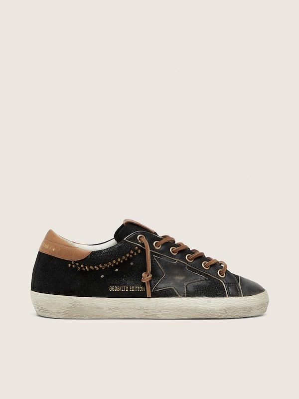 Golden Goose - Women&rsquo;s Super-Star LTD in black glitter leather with black leather star in 