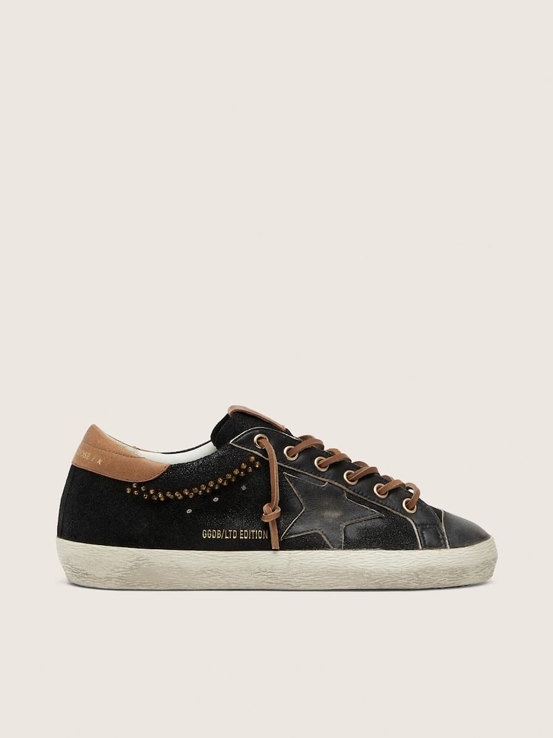 Women&rsquo;s Super-Star LTD in black glitter leather with black leather star