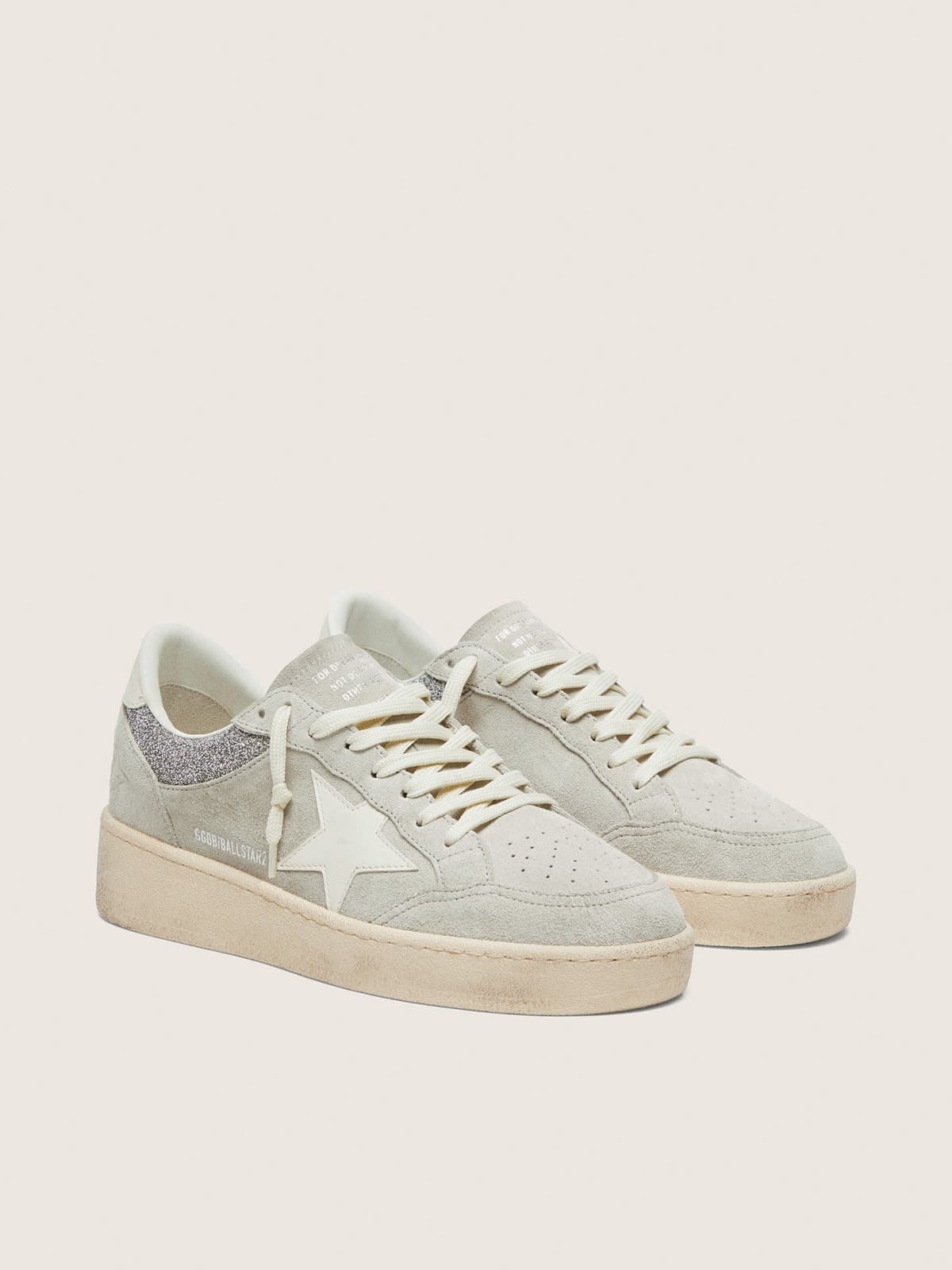Golden Goose - Ball Star donna in suede grigio chiaro con stella e inserti glitter in 