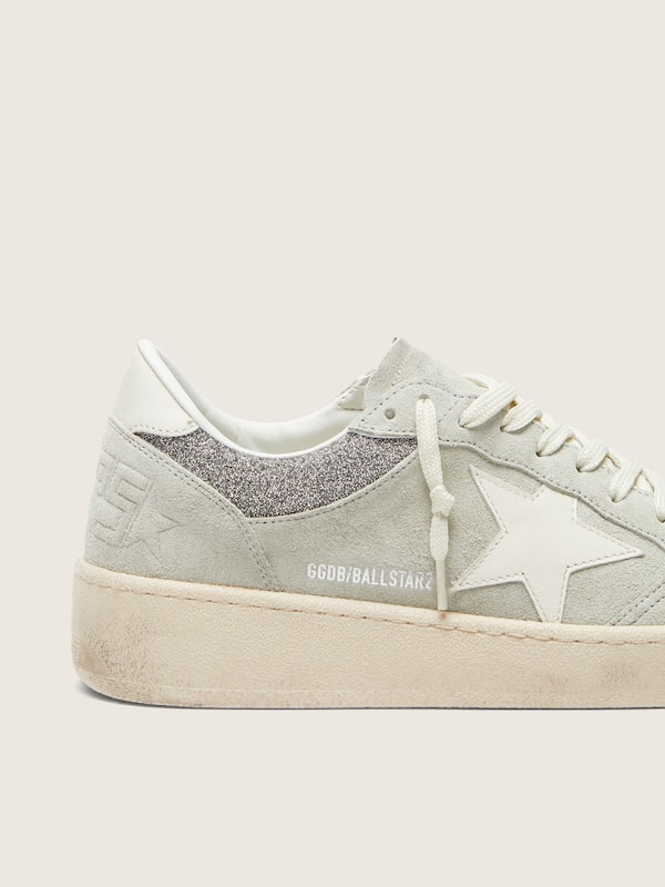 Golden Goose - Women's Ball Star in light gray suede with star and glitter inserts in 