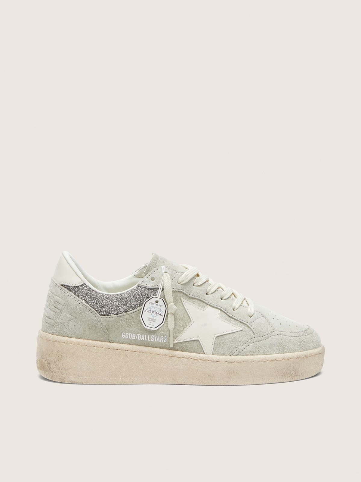 Golden Goose - Ball Star donna in suede grigio chiaro con stella e inserti glitter in 