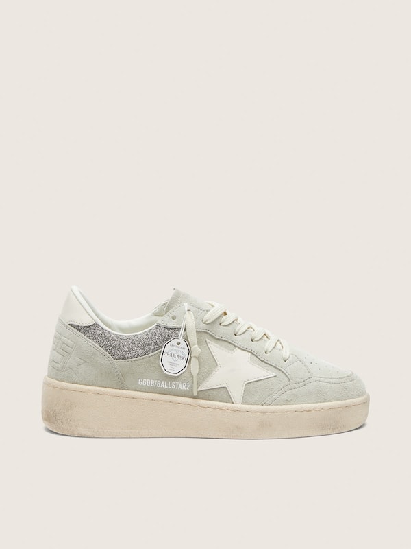 Golden Goose - Women's Ball Star in light gray suede with star and glitter inserts in 