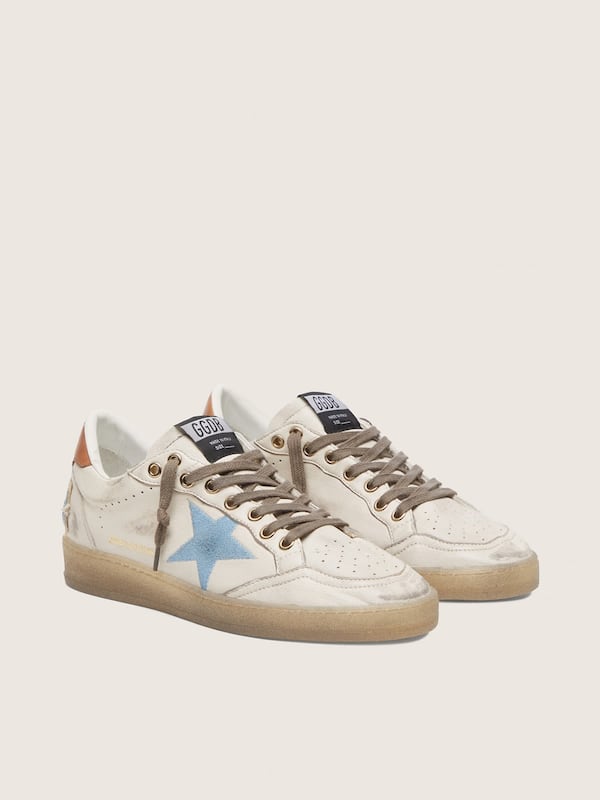 Golden Goose - Women&rsquo;s Ball Star LTD in white leather with light blue embroidered star in 