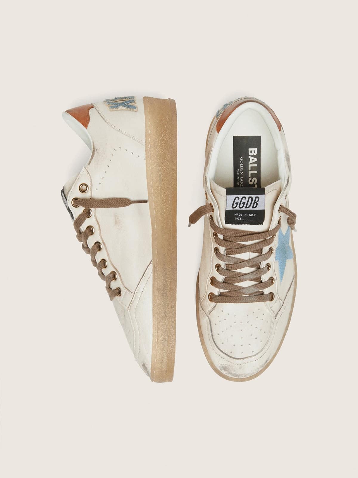 Women&rsquo;s Ball Star LTD in white leather with light blue embroidered star
