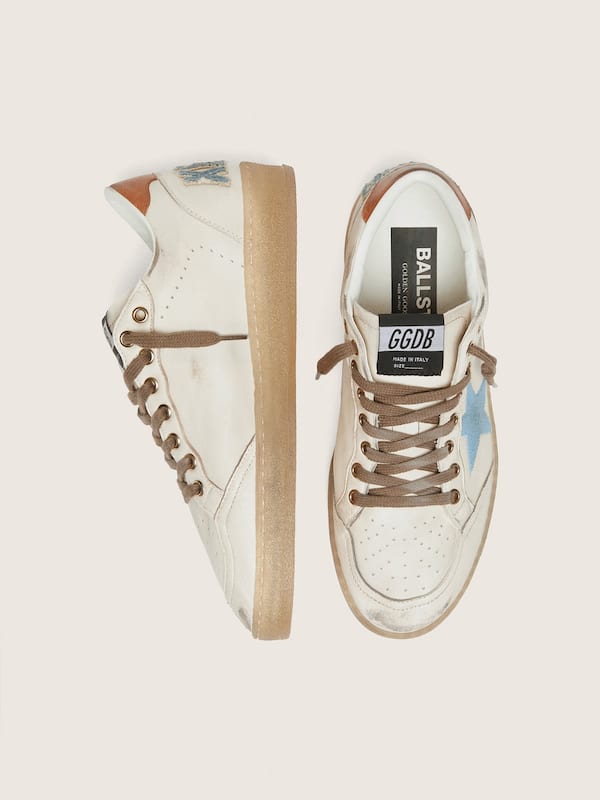 Golden Goose - Women&rsquo;s Ball Star LTD in white leather with light blue embroidered star in 