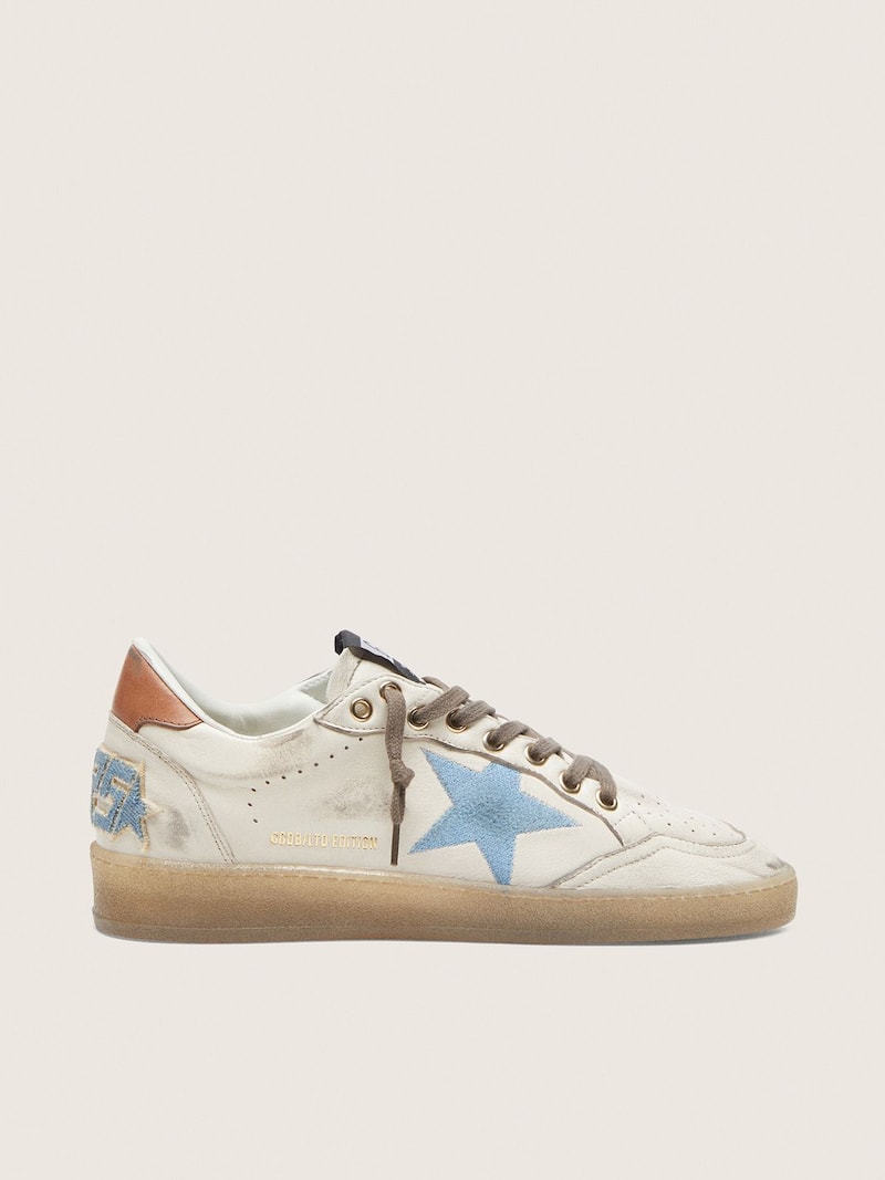 Women&rsquo;s Ball Star LTD in white leather with light blue embroidered star