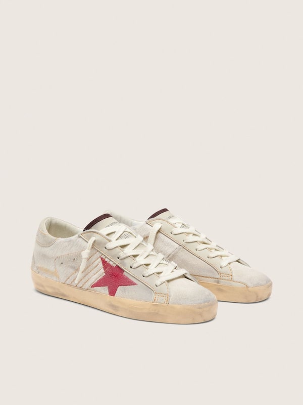 Super-Star LTD femme en cuir fa&ccedil;on poulain blanc avec &eacute;toile en cuir velours rouge