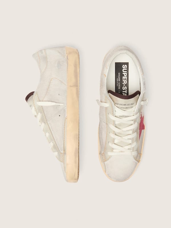 Super-Star LTD femme en cuir fa&ccedil;on poulain blanc avec &eacute;toile en cuir velours rouge
